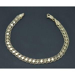 Real 10k Yellow Solid Gold 5.5mm Mirrored Heart Charm Link Chain Bracelet 7"- 8"